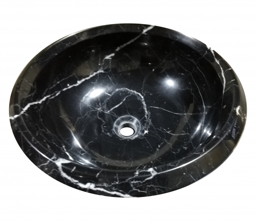 Yuchengstone Großer Waschbecken Waschschale aus edlem schwarzem Marmor mit schöner Maserung, Unikat, Maße: Durchmesser 45cm, H15cm, Gewicht:15kg