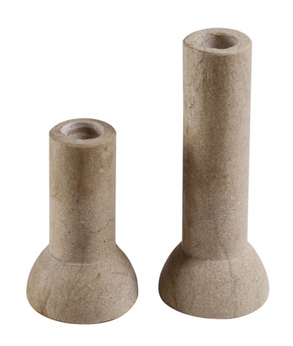 MarmorKerzenhalter, Eleganter Kerzenhalter 2er Set mit rundem Fuß, Maße Ø/H: 6/12cm und 6/15cm, Gewicht: 1 kg, Farbe Beige