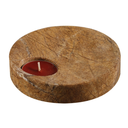 2 Stück Marmor-Teelichthalter aus Marmor, braun, modern Design, Maße: Ø/H 12 x 4 cm , 998 g