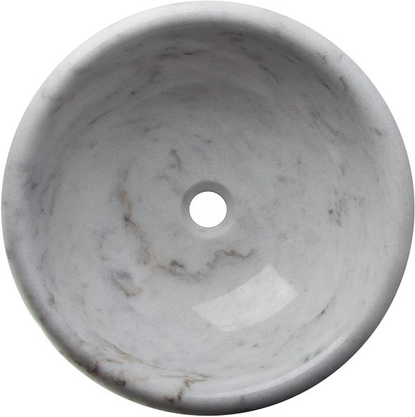 Yuchengstone Großer Waschbecken Waschschale aus edlem weißem Marmor mit schöner Maserung, Unikat, Maße: Durchmesser 44,5cm, H15cm, Gewicht:14kg