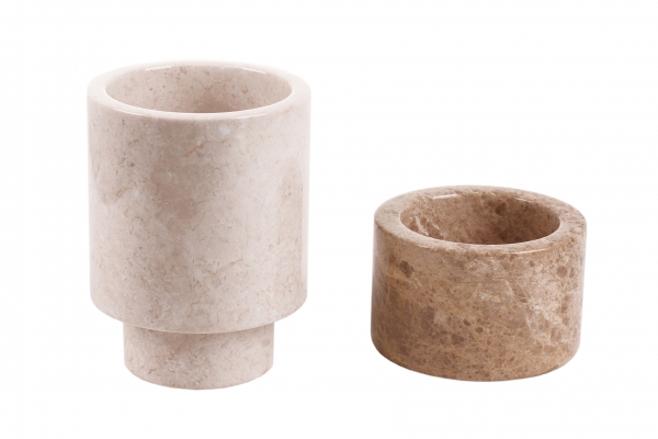 2 teilig Marmorvase Standvase Naturstein-Vase Galerie Design Hotelausstatter, Beige - Braun