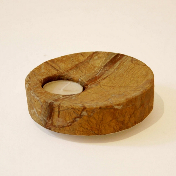 2 Stück Marmor-Teelichthalter aus Marmor, braun, modern Design, Maße: Ø/H 12 x 4 cm , 998 g
